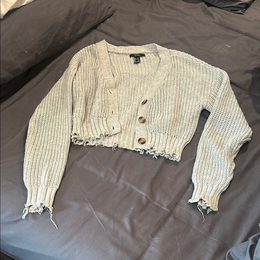 Gray Cropped Knit Sweater